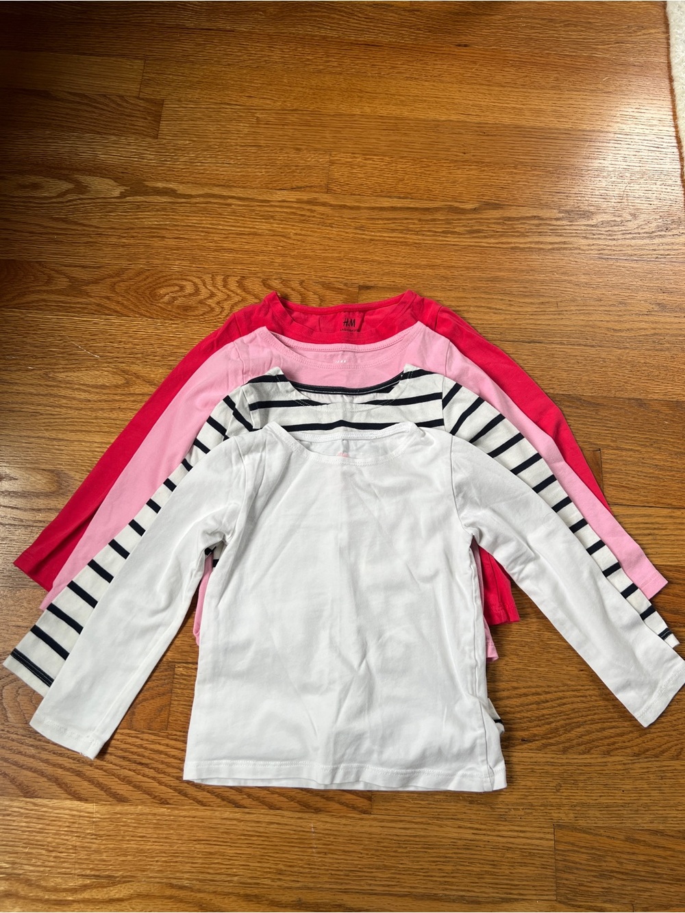 H&M Girls' Long-Sleeve Tops - White, Navy Stripe, Pink & Hot Pink (4- Pack)